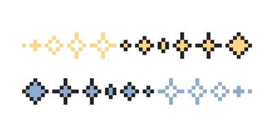 píxel brillar colocar. brillante estrellas píxel Arte icono colocar. 8 bits estrellas. pixelado estrellas. espumoso estrellas píxel Arte. vector