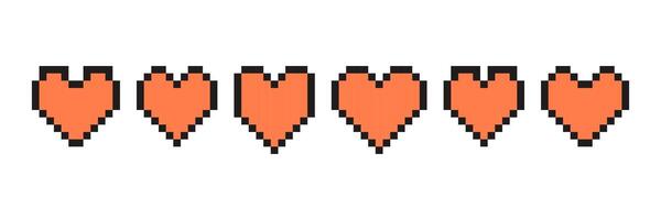 Pixel heart set in retro style. Vintage love symbol, different shapes hearts, 8 bit pixel art for computer game. Web button. vector