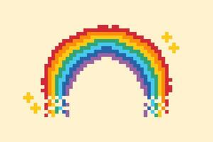 Pixel Rainbow icon illustration. Pixel art. Rainbow sign 8 bit logo for game, card, banner, sticker vector