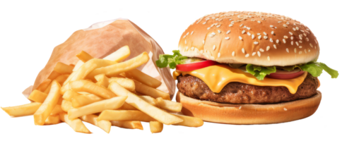 burger and french fried isolated on transparent background png