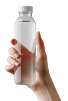 mains en portant l'eau bouteille isolé sur transparent Contexte png
