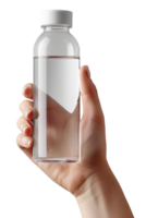 mains en portant l'eau bouteille isolé sur transparent Contexte png