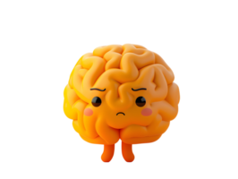 anxious cute brain character, 3d illustration png