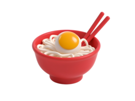 a bowl of noodles with egg topping, 3d illustration png