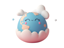 3d personaje de hermosa tierra cubierto en nubes png