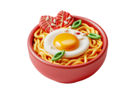 ciotola di ramen con uovo e Manzo guarnizione 3d illustrazione png