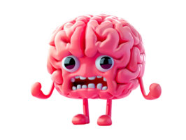 3d illustration of red brain character with angry and anxious expression png
