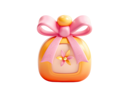 3d dessin animé parfum bouteille avec rose arc et fleur png