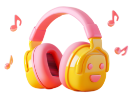 3d illustration of a pink and yellow headset with music elements png