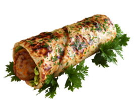 kebab meat and vegetables wrapped in bread, 3d illustration png