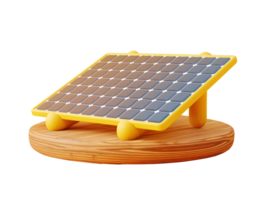 3d illustration of miniature solar panel on round wooden board png