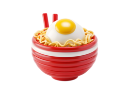 a bowl of noodles topped with sunny side up egg with chopsticks, 3d illustration png