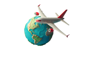 3d ilustração avião voar em terra período de férias viagem png