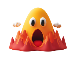 3d character of erupting volcano with shock expression png