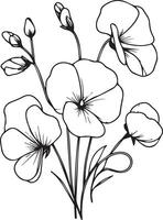 Sweet flwoer art, monochrome floral illustration. ink illustration hand drawn pencil sketch, a branch of botanical collection simplicity, artistic, coloring book for children and adults vector