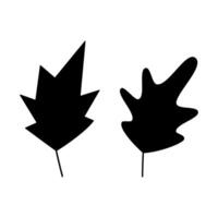 Abstract silhouette hand drawn autumn leaves in cartoon style Set of 2 Icon Sticker design concept vector