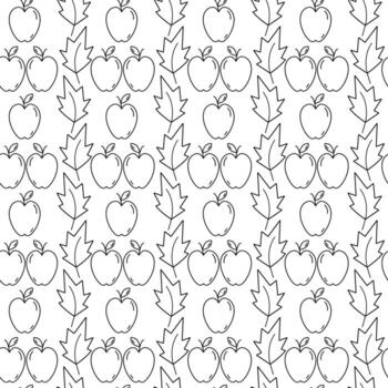 Outline drawn autumn leaves and apple Seamless pattern Abstract background texture or wallpaper idea vector