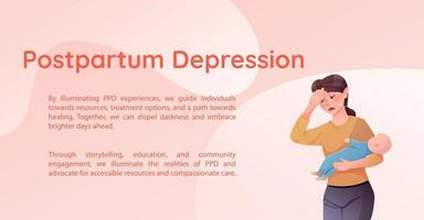 brochure with information about Support for Postpartum Depression. Banner Template Design for New Tired Mothers. vector