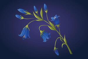 Branch with leaves and bluebell flower buds. isolated cartoon illustration of a wild field plant. vector