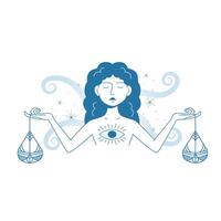 minimalista moderno hembra zodíaco firmar Libra. astrología místico personaje estilizado ilustración en contorno plano estilo vector