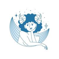 minimalista moderno hembra zodíaco firmar Aries. astrología místico personaje estilizado ilustración en contorno plano estilo vector