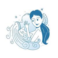 Minimalistic modern female zodiac sign Aquarius. Astrology mystical character stylized illustration in outline flat style vector