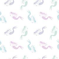 Seamless pattern with colorful hand drawn mermaids on white background. Backdrop with fairytale or mythical character. illustration in vintage style for wallpaper, fabric print, wrapping paper. vector