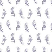 Seamless pattern with hand drawn mermaids on white background. Backdrop with undine. illustration in vintage style for wallpaper, fabric print, wrapping paper. vector