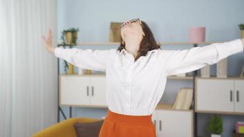 Peaceful and happy young woman at home. video