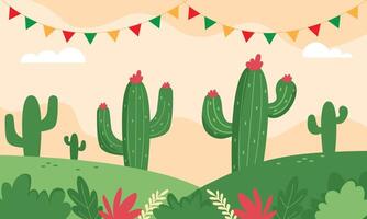 Desierto con cactus antecedentes. vector