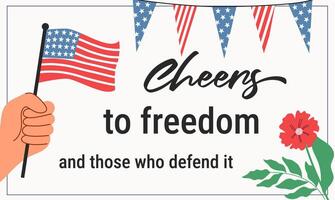 Cheers to freedom banner for 4th of July on white background. Design for Independence day. vector