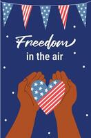 libertad en el aire vertical bandera para 4to de julio. diseño para independencia día. vector