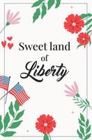Sweet land of liberty banner for 4th of July on white background. Vertical design for Independence day. vector