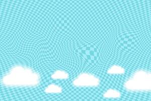 Blue psychedelic chequered background with white aura clouds. vector