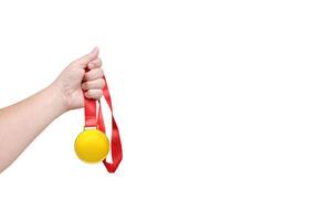 Holding a gold medal winner white background photo