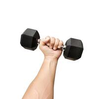 Man holding a dumbbell in his hand photo