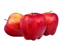 Three red apples isolate on white. Apples are a thin focal part in the center of the fruit. photo