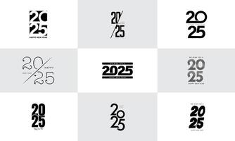 Big Set of 2025 Happy New Year logo text design. vector