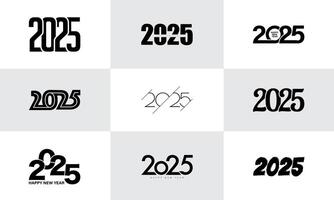 Big Set of 2025 Happy New Year logo text design. vector