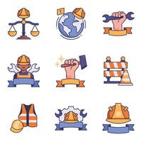 A set of labor icons and badges in a trendy linear style vector