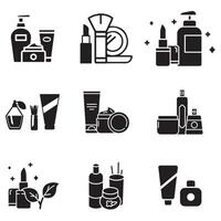 A set of beauty product icons and badges in a trendy linear style vector