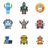 A set of robotic icons in a trendy linear style vector