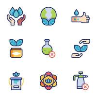 A set of organic skincare icons and badges in a trendy linear style vector