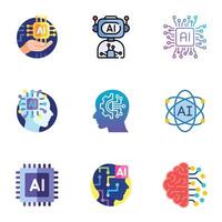 A set of artificial intelligence icons in a trendy linear style vector