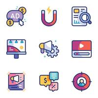 A set of marketing icons in a trendy linear style vector