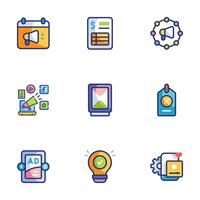 A set of marketing icons in a trendy linear style vector