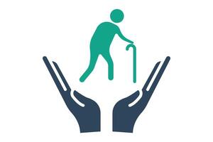 insurance icon. hand with elderly. icon related to elderly. solid icon style. old age element illustration vector