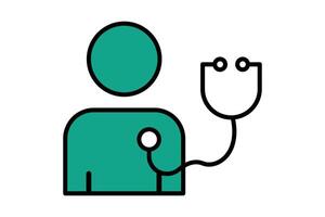 checkup icon. people with stethoscope. icon related to elderly. flat line icon style. old age element illustration vector