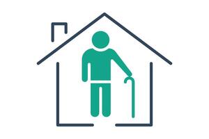 retirement icon. house with elderly. icon related to elderly. solid icon style. old age element illustration vector