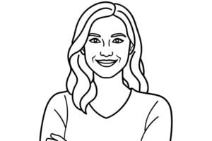 Portrait of handsome smiling young woman with folded arms, line art vector